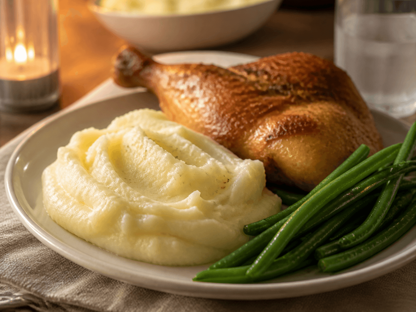 Mashed potatoes served as a side dish with roasted chicken